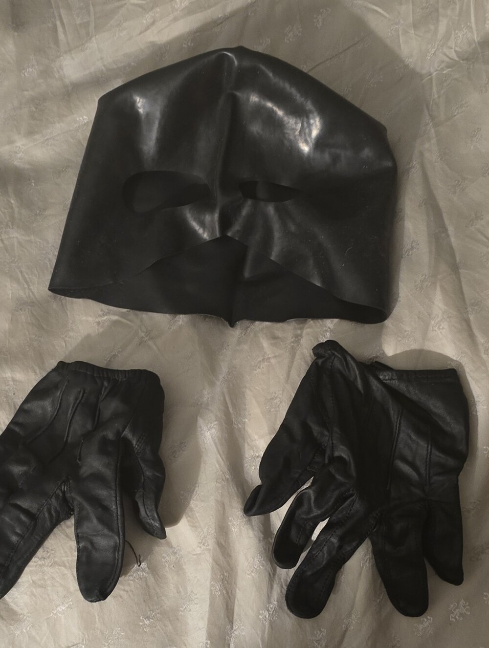 Black rubber executioner Mask and leather Gloves Set